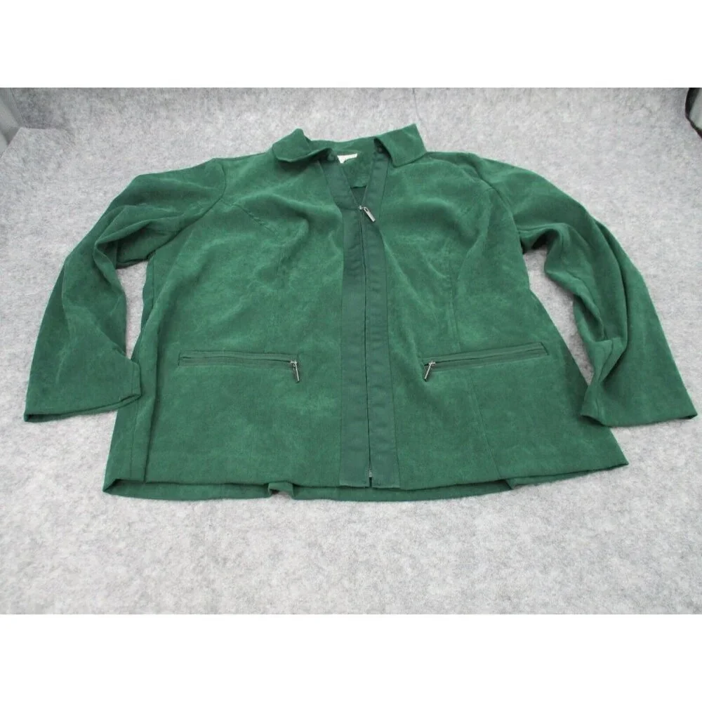 JM Collection Womens Blazer 18W Green Zip Up Long Sleeves Preppy Zip Pockets